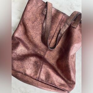 Paper Source 100% Genuine Leather Metallic Rose Gold Tote Bag